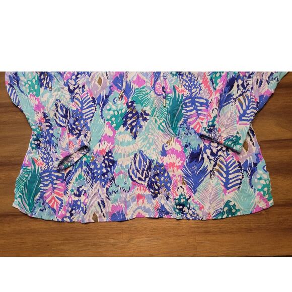 Lilly Pulitzer Willa Top Gold Metallic Quill Out Blouse Small - Picture 7 of 12